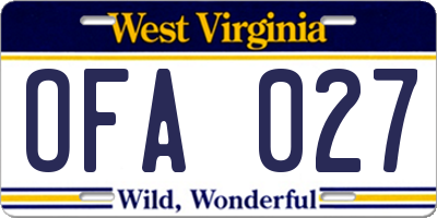WV license plate OFA027