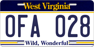WV license plate OFA028