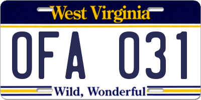 WV license plate OFA031