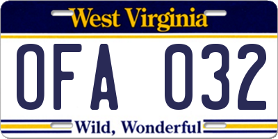 WV license plate OFA032