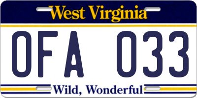 WV license plate OFA033