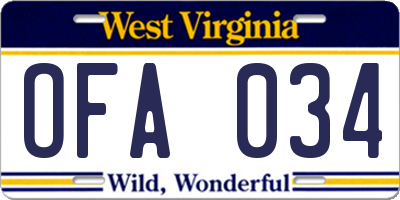 WV license plate OFA034