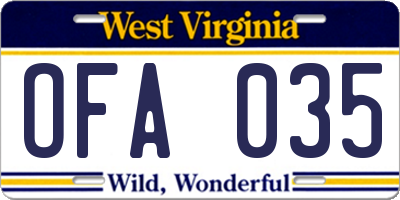 WV license plate OFA035