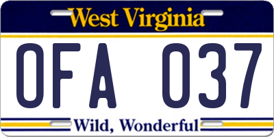 WV license plate OFA037