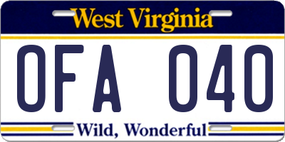 WV license plate OFA040