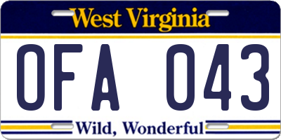 WV license plate OFA043