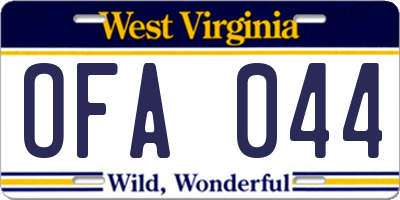 WV license plate OFA044
