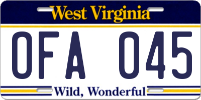 WV license plate OFA045