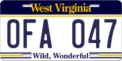 WV license plate OFA047