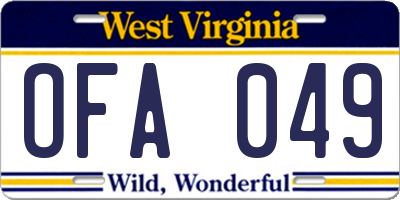 WV license plate OFA049