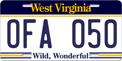 WV license plate OFA050