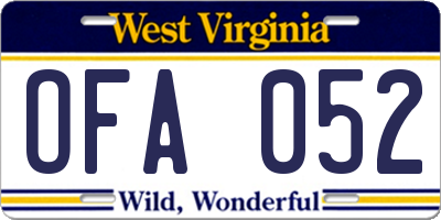 WV license plate OFA052