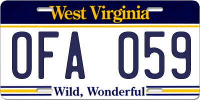 WV license plate OFA059