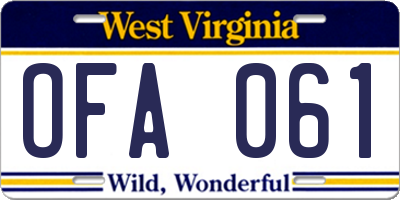 WV license plate OFA061