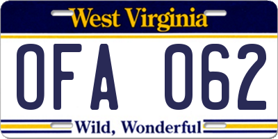 WV license plate OFA062