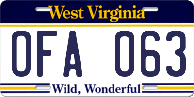 WV license plate OFA063