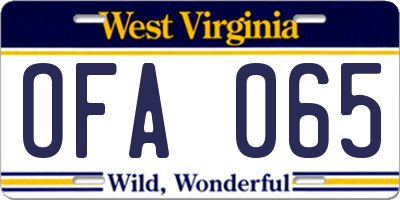 WV license plate OFA065