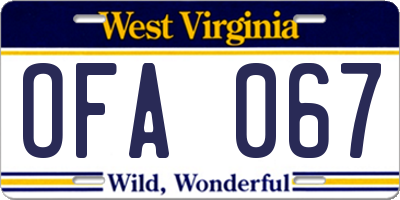 WV license plate OFA067