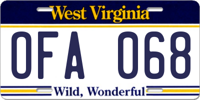 WV license plate OFA068