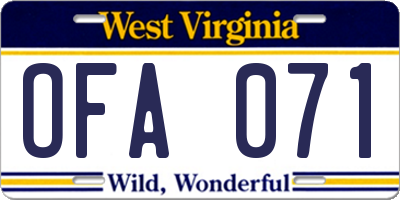 WV license plate OFA071