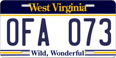 WV license plate OFA073