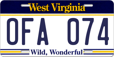 WV license plate OFA074