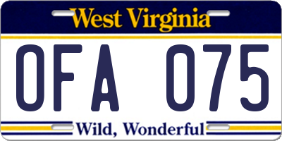 WV license plate OFA075