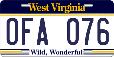 WV license plate OFA076