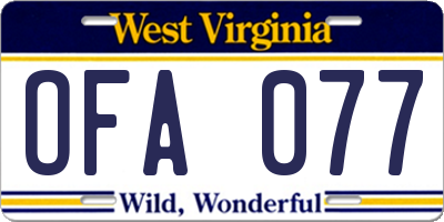 WV license plate OFA077