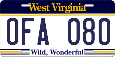 WV license plate OFA080