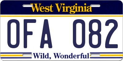 WV license plate OFA082