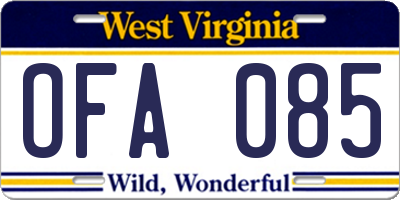 WV license plate OFA085