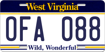 WV license plate OFA088