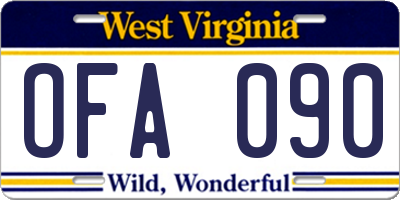 WV license plate OFA090