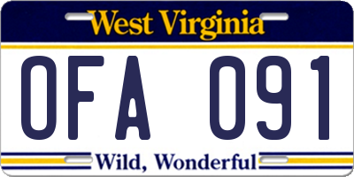 WV license plate OFA091