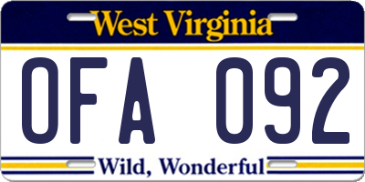 WV license plate OFA092