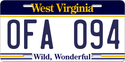 WV license plate OFA094