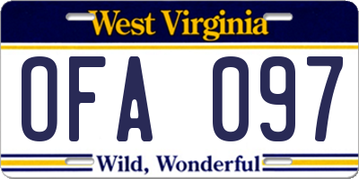 WV license plate OFA097