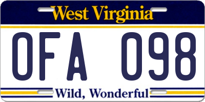 WV license plate OFA098