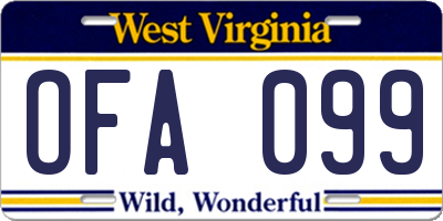 WV license plate OFA099