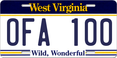 WV license plate OFA100