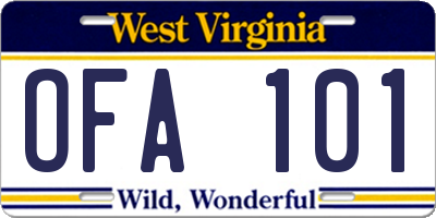 WV license plate OFA101