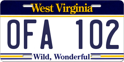 WV license plate OFA102