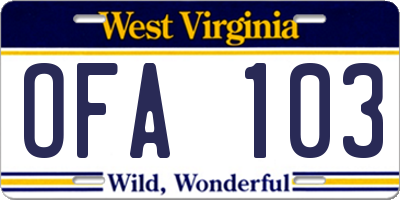 WV license plate OFA103