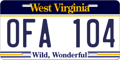 WV license plate OFA104