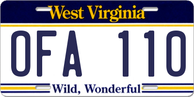 WV license plate OFA110