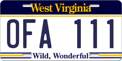 WV license plate OFA111