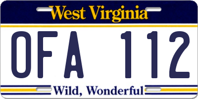 WV license plate OFA112