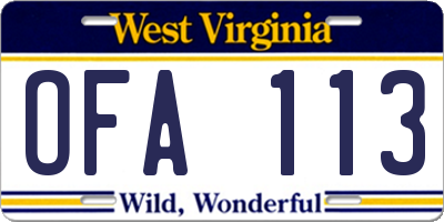 WV license plate OFA113