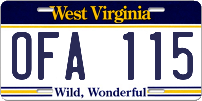 WV license plate OFA115